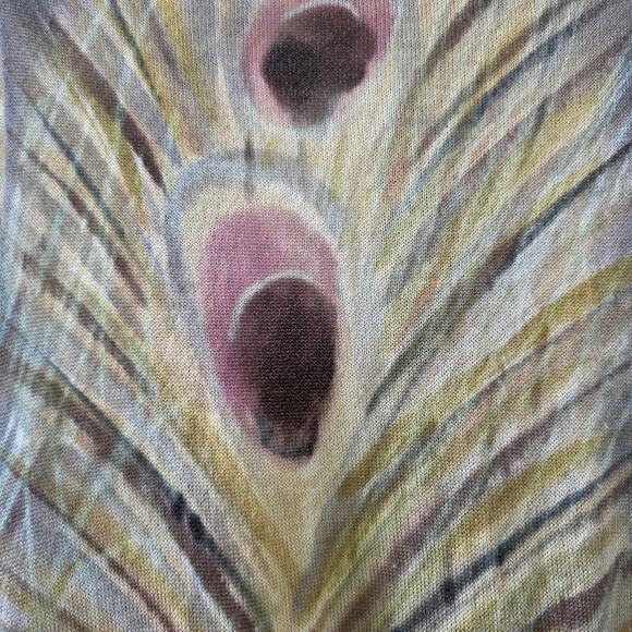 Adore Peacock Feather Print Open Front Vest Cardigan Waterfall Hem Women Size L - Picture 8 of 11